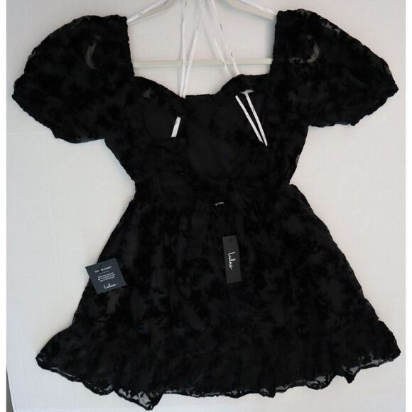 Lulus Women's Sz Small Romantic Instinct Black Burnout Velvet Mini Dress - Picture 12 of 12